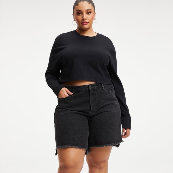 NWT Good American COTTON CROPPED LONG SLEEVE, Color: BLACK001, size 2XL - Picture 2 of 13